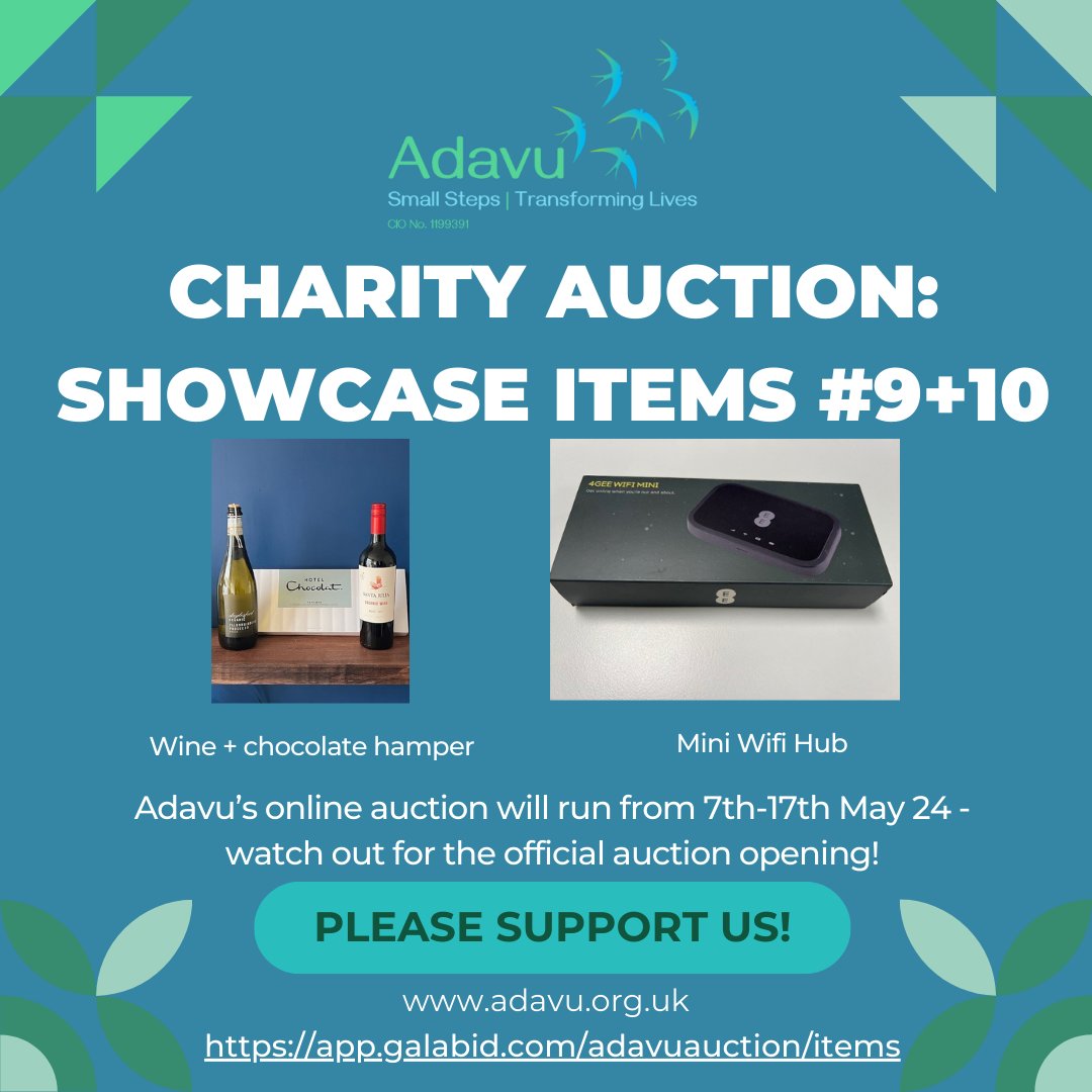 Adavu will be hosting an online auction 7th-17th May, so here are two more lovely items for you to look at. Please support us by taking a look and browse all the items, and then make your bid once it all officially opens in May: app.galabid.com/adavuauction/i… Good luck!