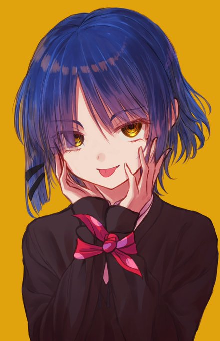 「blue hair hands on own face」 illustration images(Latest)