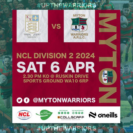 This weekend the Open Age 1st Team are back on the road again. Saturday 6th April 2024 @OfficialNCL Division 2 @PilksRecsARLFC v @MytonWarriors 2:30pm KO Bus Leaves 10:00am Supporters welcome £10 each🚎🍻🏉🏆❤️💚 #UpTheWarriors #CommunityRL