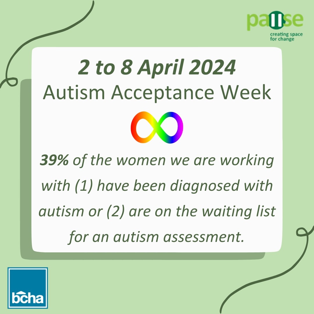 2 to 8 of April is World Autism Acceptance Week! Did you know that 39% of the women we are currently supporting have either been diagnosed with autism or are on the waiting list for an autism assessment? #PauseDorset #Dorset #worldautismacceptanceweek #autism