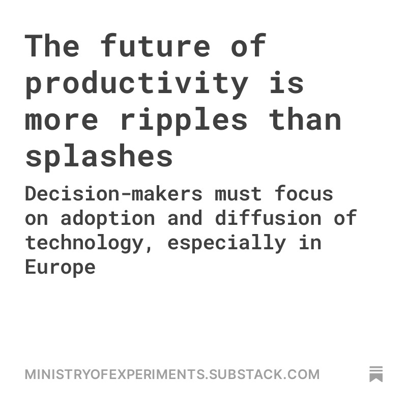 On #TTC6 day, I wrote about why policymaking needs better metaphors to drive #productivity. Adoption and diffusion of #technology are overlooked - especially in Europe. We need to generate tech ripples to raise competitiveness. open.substack.com/pub/ministryof…