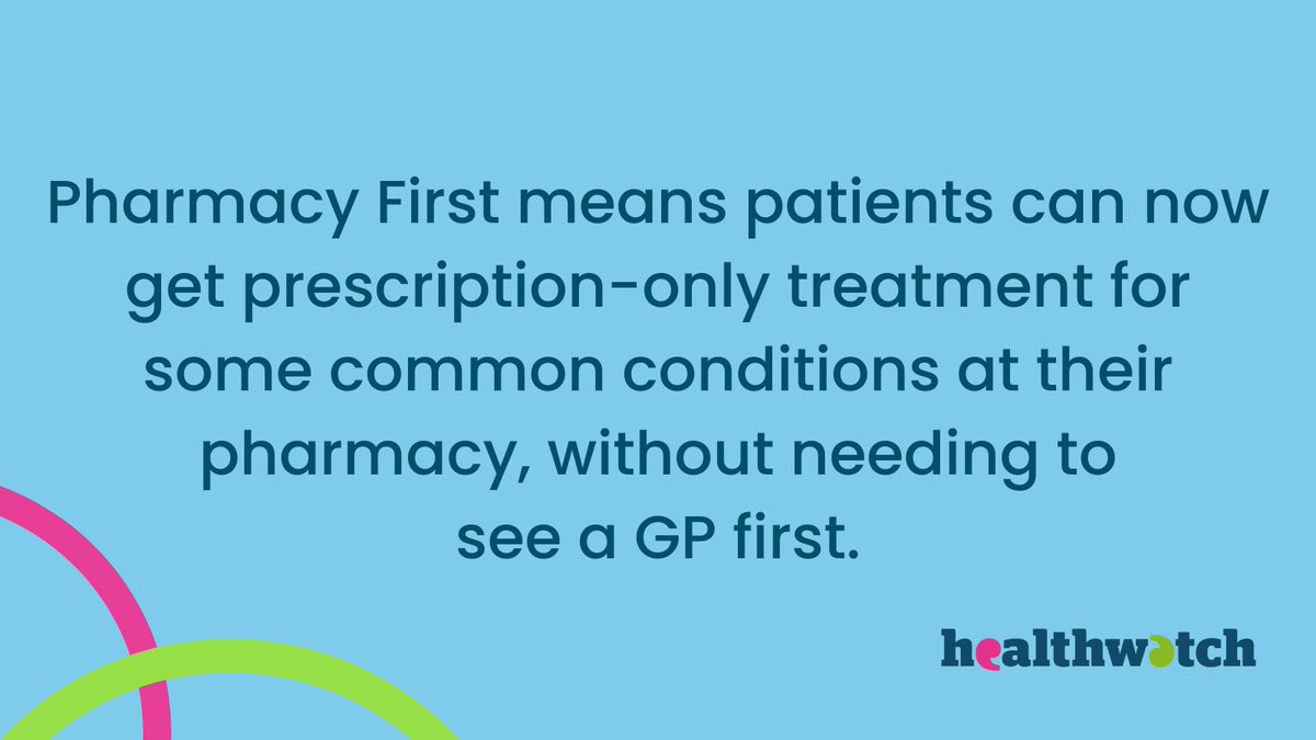 Do you know how your pharmacy can help support your health? Pharmacy First scheme has been launched to make it easier for patients to access the care they need, and to free up to 10 million GP appointments a year. Find out more. healthwatch.co.uk/advice-and-inf… #Pharmacy #PharmacyFirst