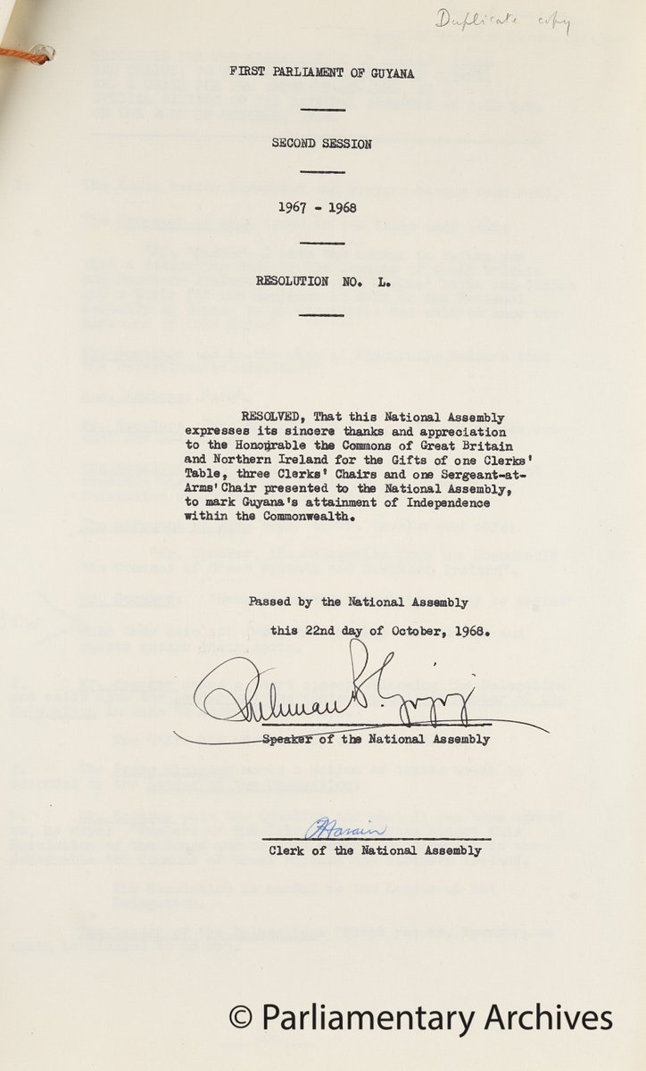 Over at the Royal Academy its ‘Entangled Pasts’ exhibition features artwork connected to colonialism. Included amongst the exhibits is ‘Middle Passage’ by Frank Bowling. In a nod to his Guyanese roots here’s a 1968 order tabled by their newly independent Parliament. #TowerCulture