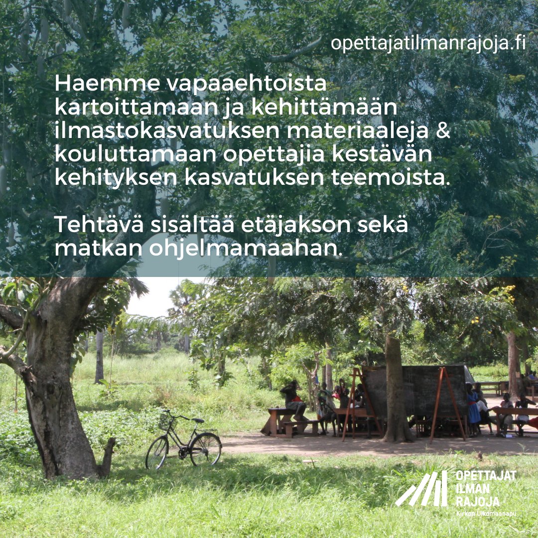 Uusi, kiinnostava mahdollisuus ilmastokasvatuksen osaajille! 🌱

Lue lisää: opettajatilmanrajoja.fi