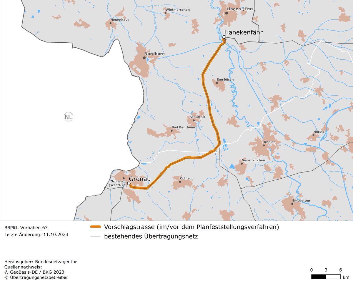 #Vorhaben63: Wir haben für die geplante Leitung zwischen #Hanekenfähr und #Gronau einen #Untersuchungsrahmen festgelegt. Dieser gibt vor, welche Unterlagen @Amprion im weiteren Verfahren vorlegen muss. Weitere Details unter netzausbau.de/vorhaben63