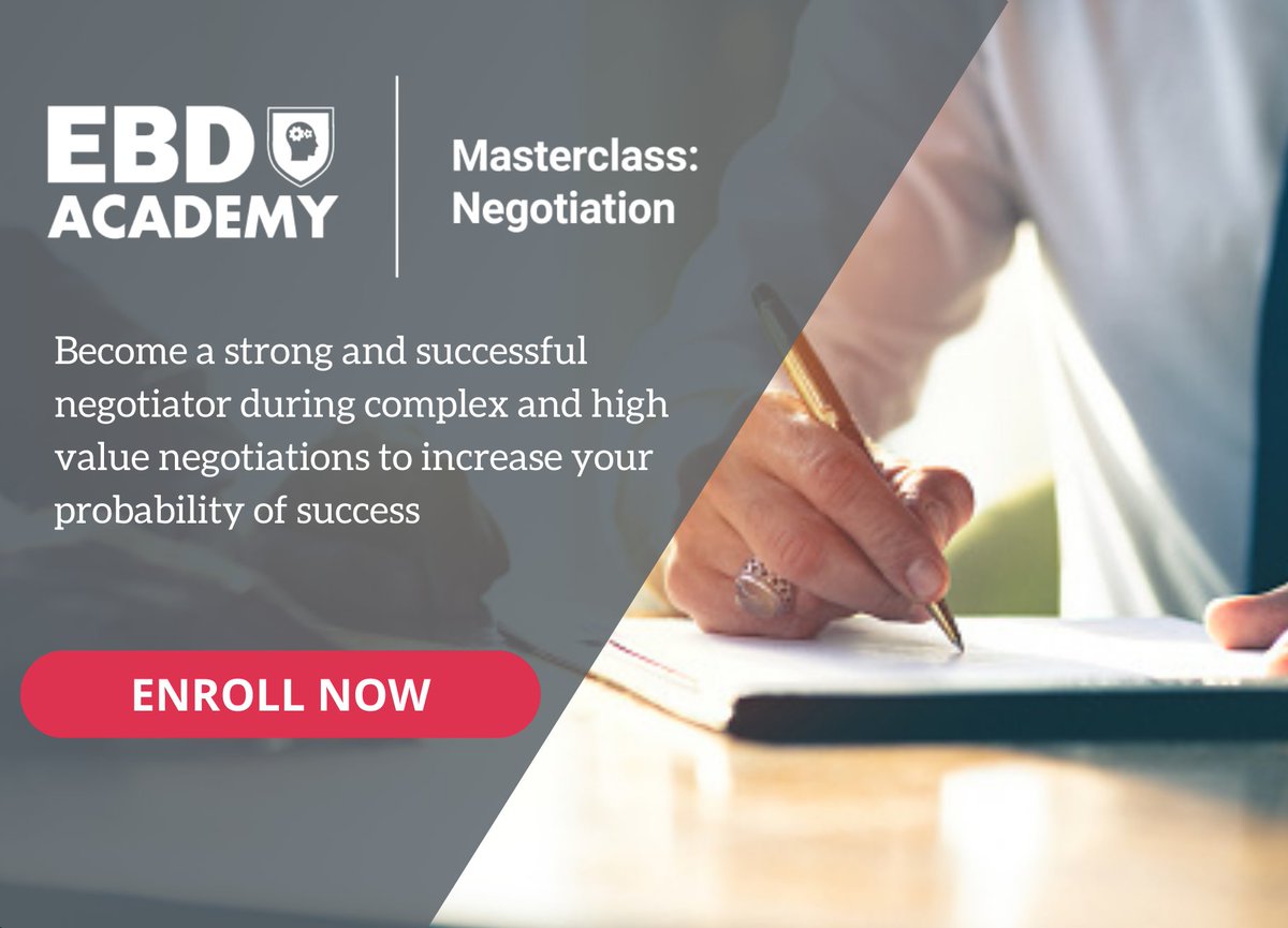 📝 Masterclass: Negotiation 📍 Online Course 📆 May 6 – 10, 2024 Seats are limited, find out more and enroll today >> spr.ly/6013wBgu7 #EBDAcademy #Negotation #Upskill #OnlineCourse #EBDGroup