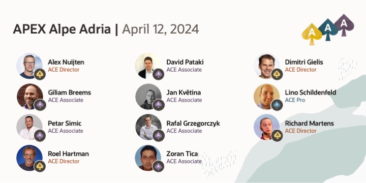 Ready for APEX Alpe Adria Conference? Don't miss this opportunity to engage with industry experts & gain valuable insights.👉 @alexnuijten @dgielis @GiliamBreems @kvetina @lfernigrini @PetarSimic7 @r_grzegorczyk @rhjmartens @RoelH social.ora.cl/6011ZdOUh @APEXAlpeAdria #OracleACE