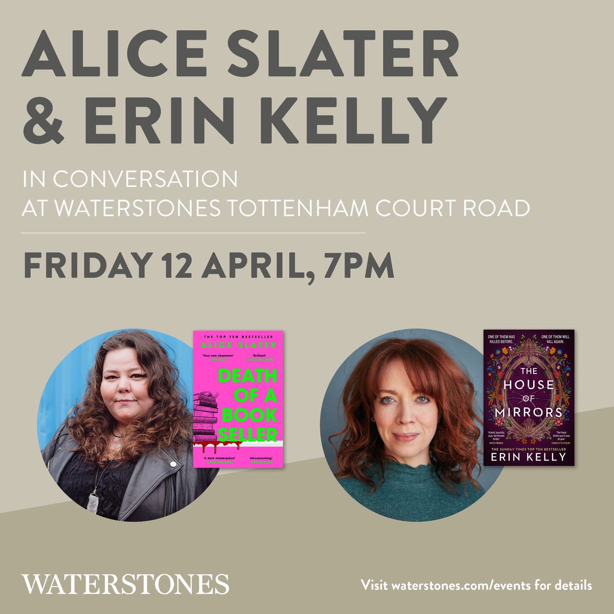 A duo that you shouldn't miss. Join us at Waterstones TCR for an evening with these two incredible crime authors! @alicemjslater Tickets available on our website 🎟🎟