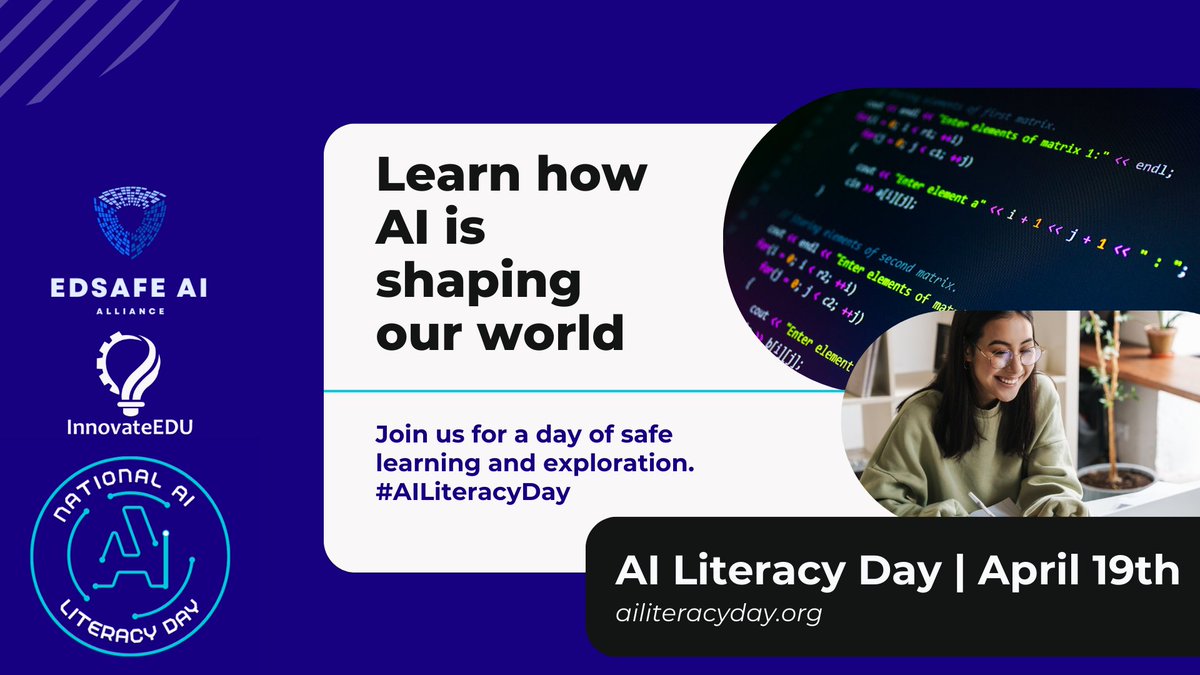 What is AI? Join @UlsterBOCES and @edsafeai on April 19 for a national day of action. Explore ailiteracyday.org for valuable lessons for classrooms and after-school programs, plus professional development opportunities for educators.