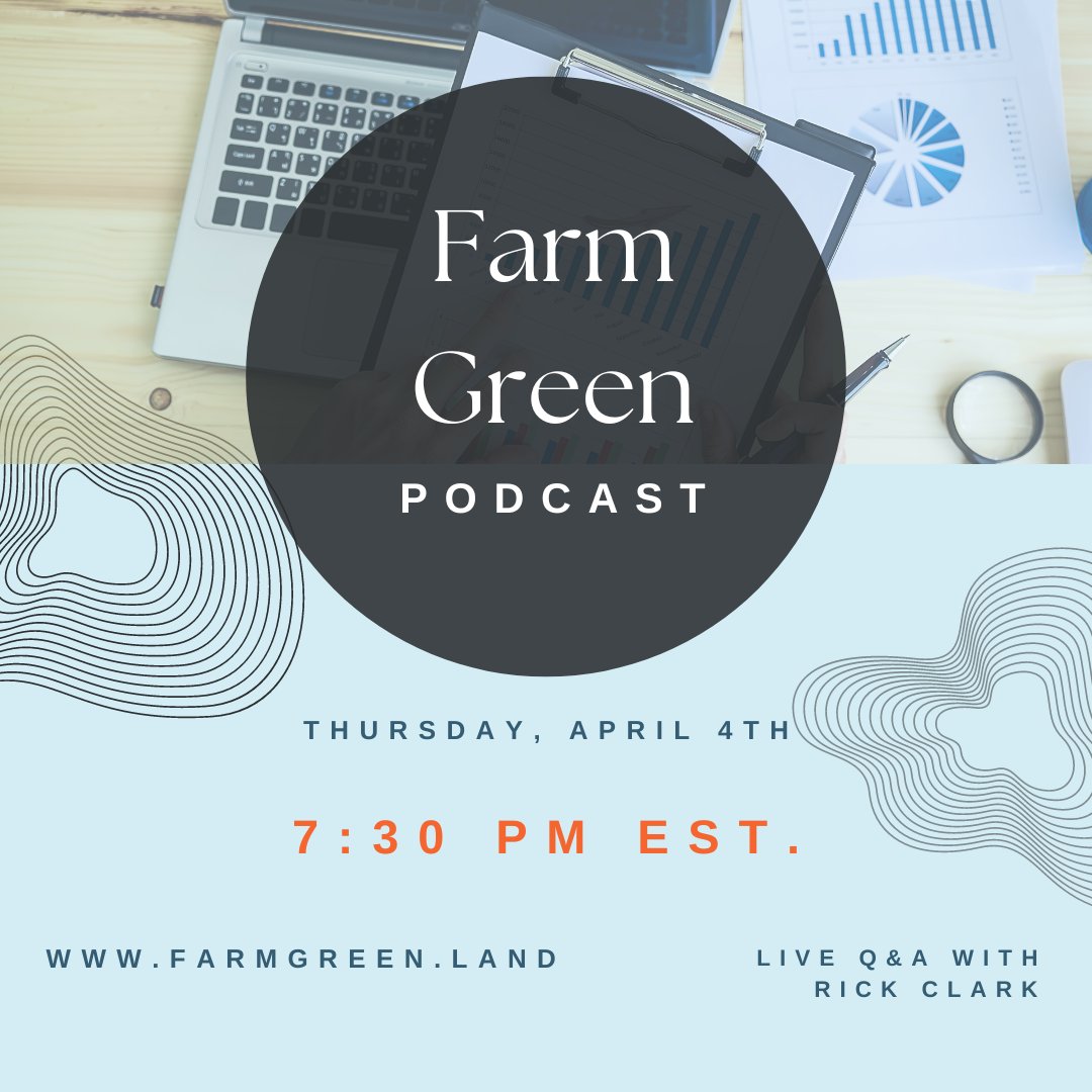 Join Farm Green Podcast Tonight at 7:30 PM EST. Featuring, A live Q&amp;A with Rick. Join using the link in bio or visit farmgreen.land