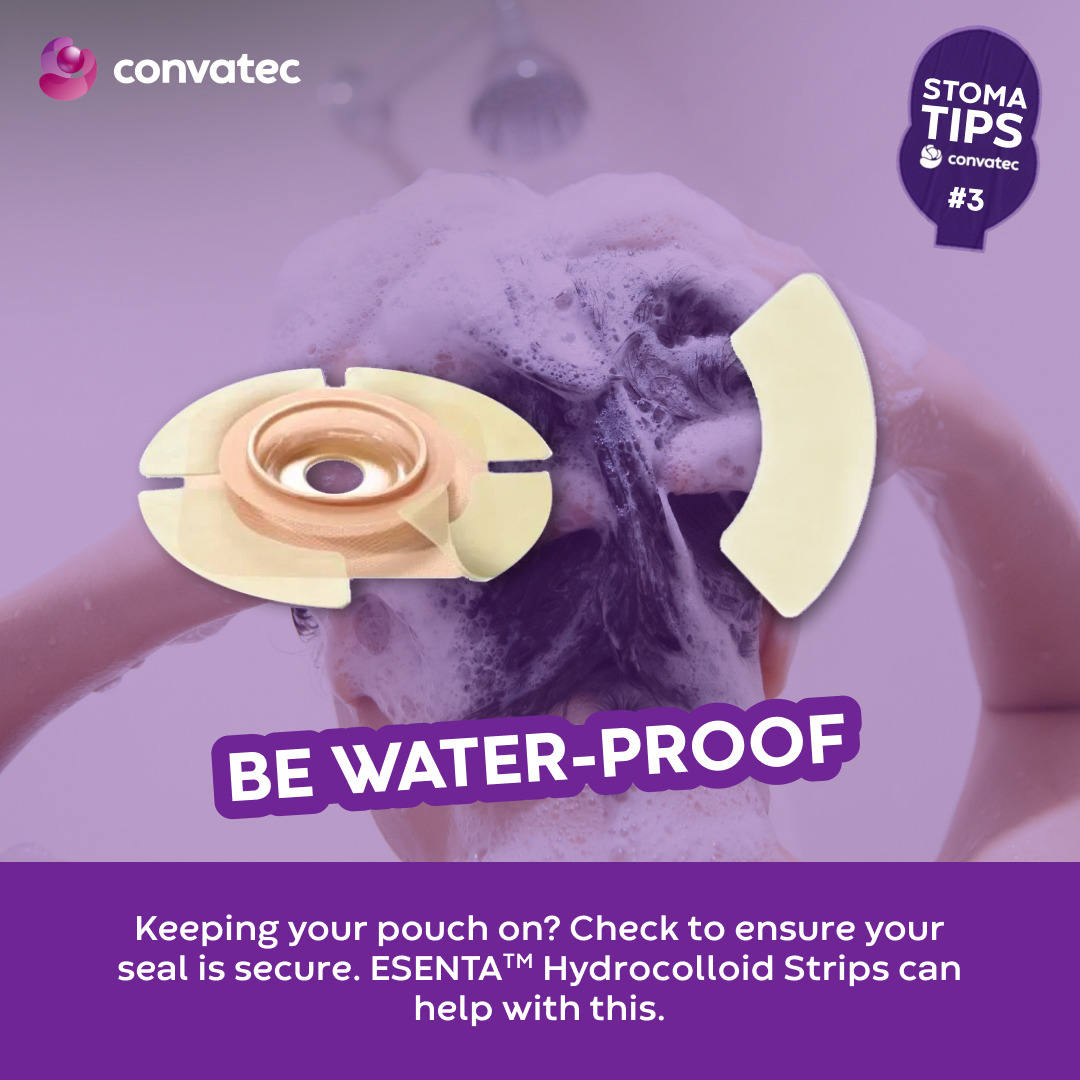 Want to make shower and bath time more enjoyable? Here are some top tips: Take off your pouch if you want When removing your pouch, take off the baseplate too Keep your pouch secure with ESENTA™ Hydrocolloid Strips Use oil shower products to avoid problems with pouch adhesion