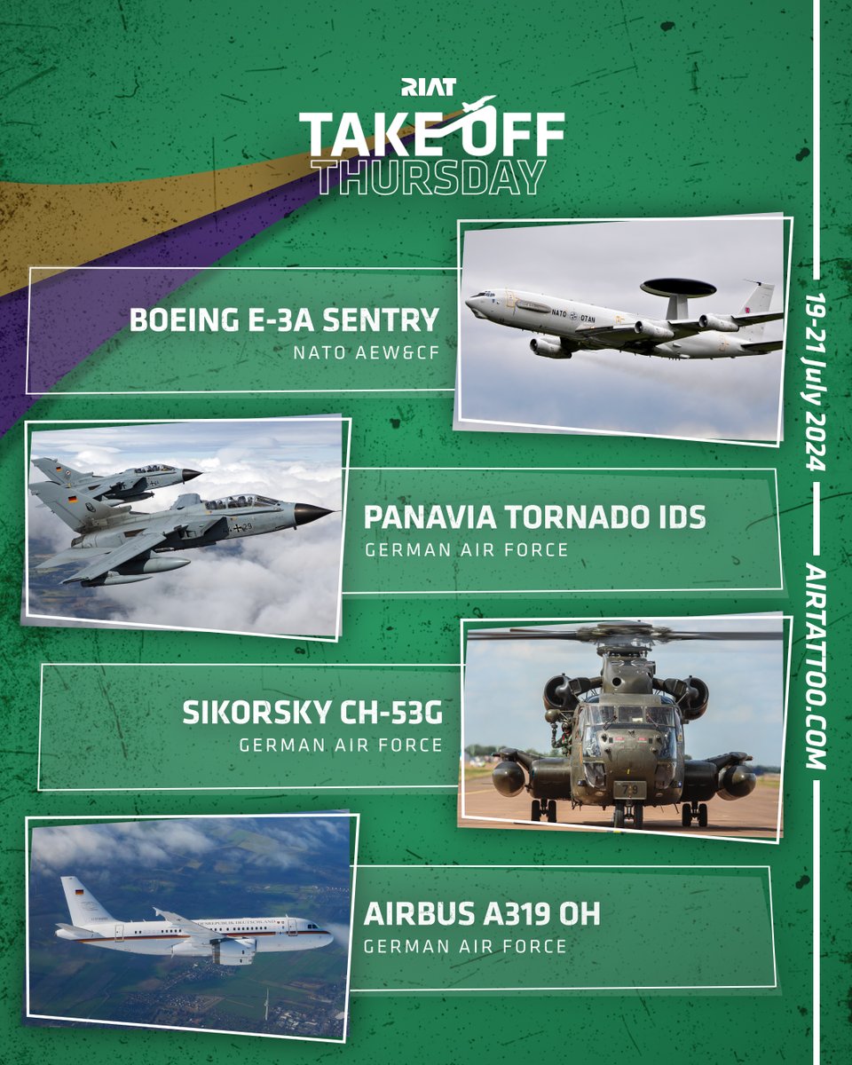 The @patrsuisse will be flying at RIAT 2024!

In addition, from the German Air Force we have Tornados, A319 and a CH-53 on static display, plus Eurofighter and A400M flying! Plus NATO Sentry! 

To see the full announcement, visit: bit.ly/aircraft-updat… 

#RIAT #RIAT2024