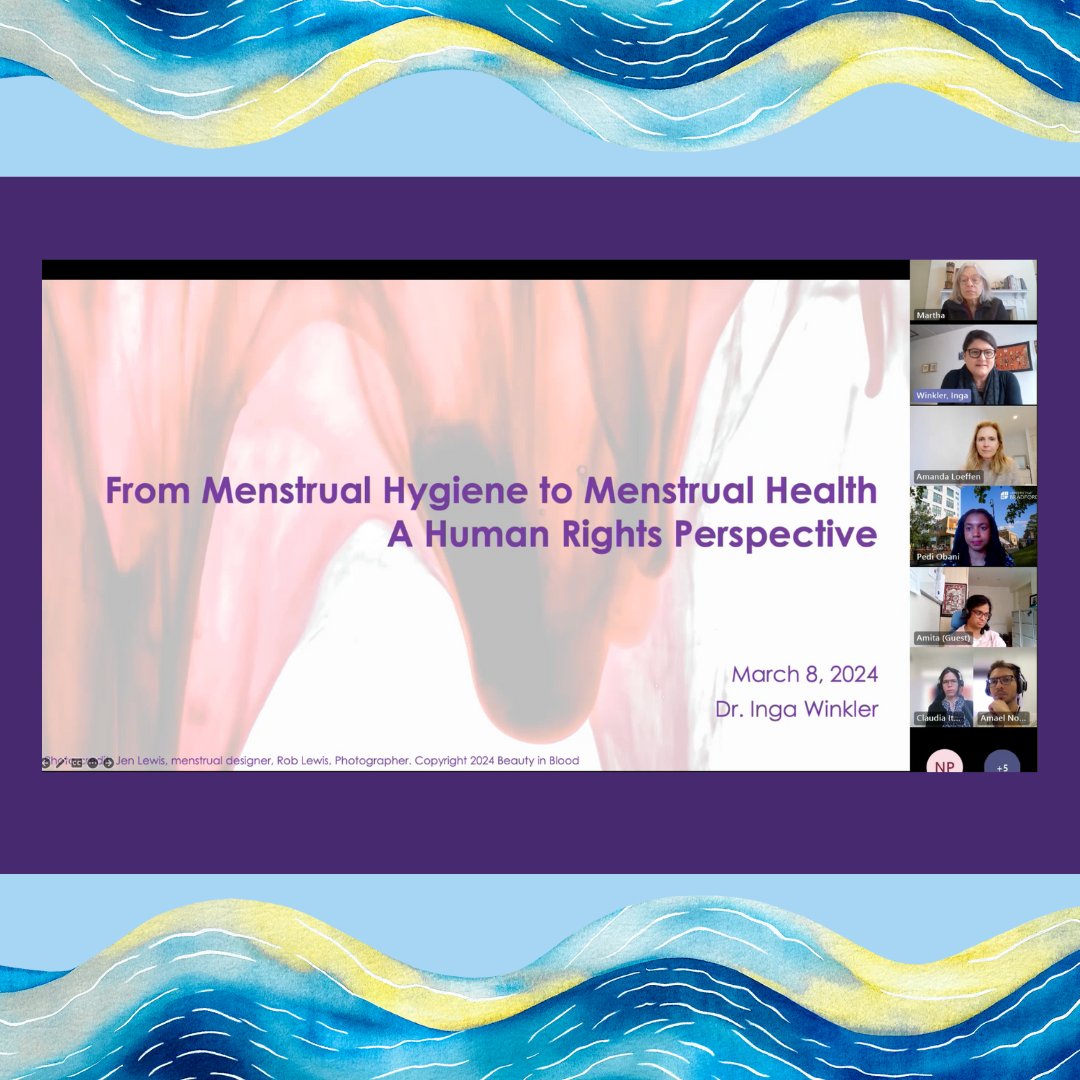 Countries should address menstrual health issues in order to help women and girls enjoy wholly their human rights. Prof. Inga Winkler presented her work on #menstrual health for our experts to consider what research we can take on this topic. More here: humanright2water.org/blog/2024/03/1…