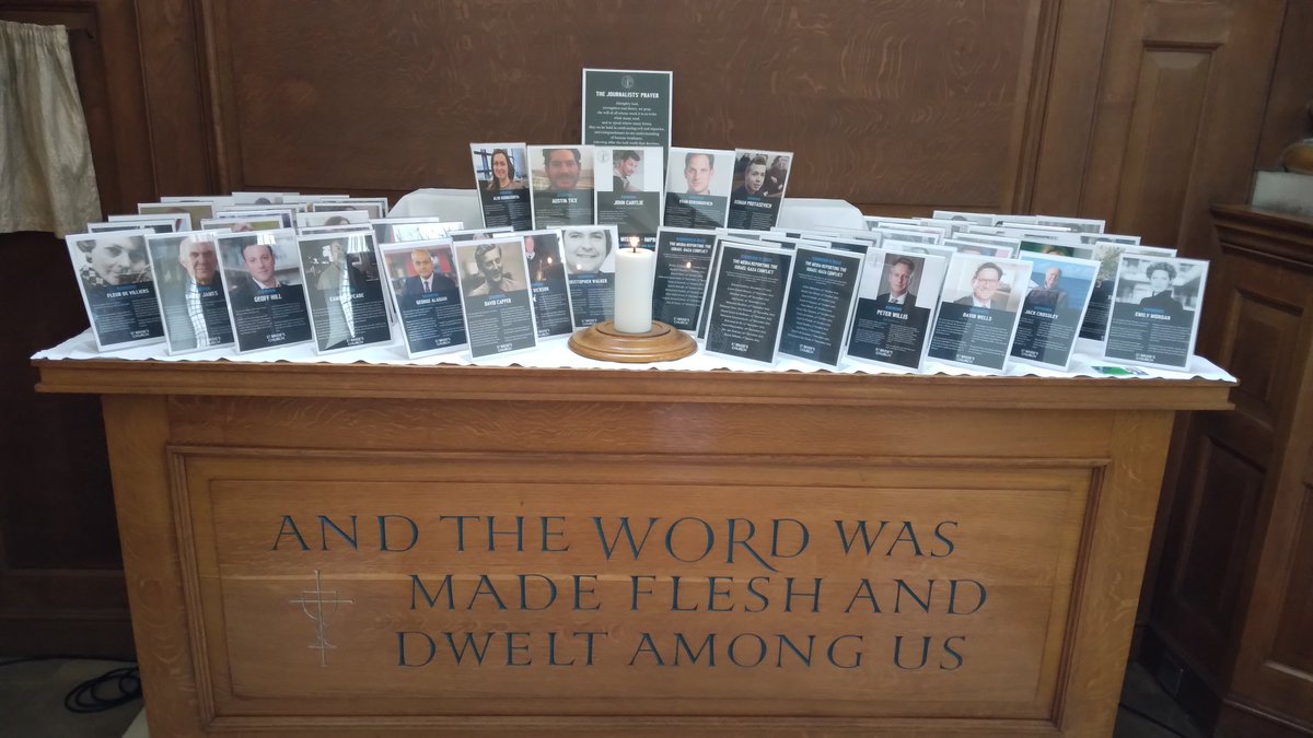 As always, so poignant and moving to stand before the Journalists' altar at @stbrideschurch and see the names of so many who have lost their lives to bring us the news.