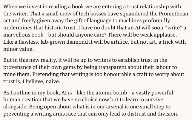 Our Head of Comms, @kesterbrewin, in @GuardianBooks today, on #AI, trust and transparency, and creative practice: theguardian.com/books/2024/apr…