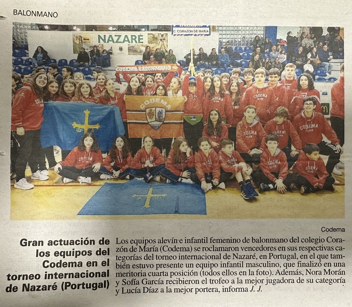 La prensa gijonesa <a href="/elcomerciodigit/">EL COMERCIO</a> <a href="/lanuevaespana/">La Nueva España</a> se hace eco del éxito deportivo alcanzado por los equipos de la sección de balonmano 🤾🏼‍♀️🤾🏻🤾🏽‍♂️🤾🏻‍♂️ <a href="/CodemaBalonmano/">Corazón de María BM</a> ❤️🖤 en el Torneo Internacional de Nazaré (Portugal) 🇵🇹. ¡Enhorabuena! <a href="/FBMPA_oficial/">Federación de Balonmano del Principado de Asturias</a> <a href="/PedagogicosS/">Pedagogicos Claretianos de Santiago</a> <a href="/cmfsantiago/">Claretianos Santiago</a>