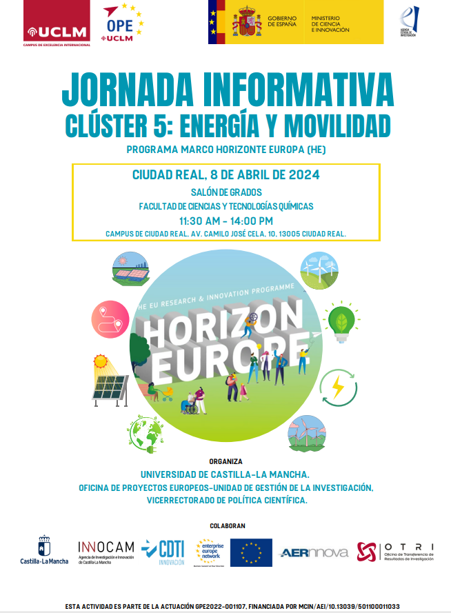 ¡Últimas horas de inscripciones!⌛️ 📢Infoday CLM Clúster 5: Movilidad y Energía de @HorizonteEuropa🇪🇺 Gracias a @CDTI_innovacion, @Agencia_INNOCAM y a los casos de éxito de proyectos europeos de Fausto García de la @uclm_es y de Aernnova🚀 ¡Apúntate! 👇 eventos.uclm.es/112388/detail/…