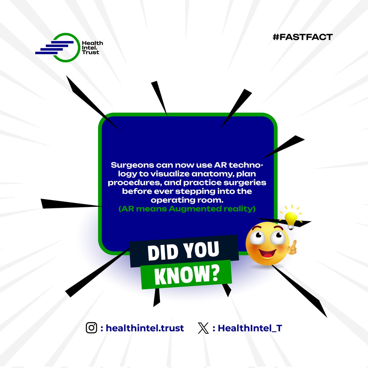 Fast fact✨️
Are you a medical student?  Ever Heard of 'AR'?  Augmented Reality! The Game-Changer Saving Lives in the Operating Room. Grab your laptop now and discover how its making life-saving impacts!!
Transforming the Future of Surgery Worldwide!
#fastfacts #didyouknowfact