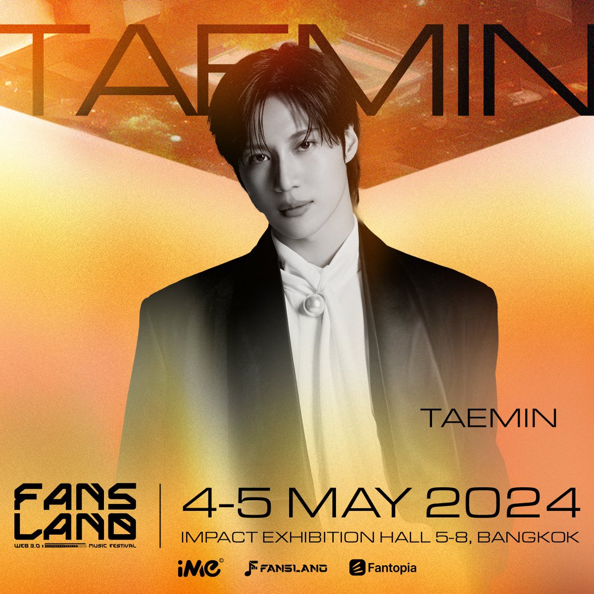 With one-of-a-kind charm through performance and unique voice. The stage is his domain. There is no one else like 𝗧𝗔𝗘𝗠𝗜𝗡 in the world!! Join Fansland Music Festival and participate in this incomparable experience! #TAEMIN @TAEMIN_BPM #fanslandmusicfestival #WAGMI #iMe