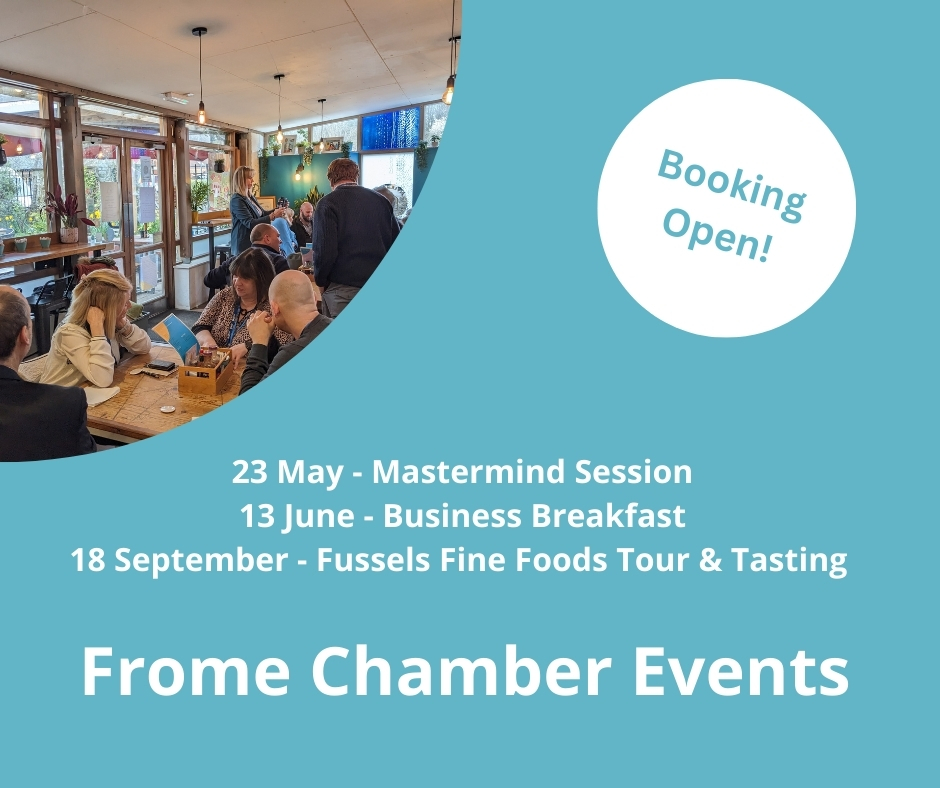 We hope you enjoyed a lovely bank holiday weekend!  Booking is now open for our next few events including a Mastermind session for business owners, business breakfast and a real treat to look forward to - Fussels Fine Foods Tour &amp; Tasting! Book here fromechamber.com/events #Frome