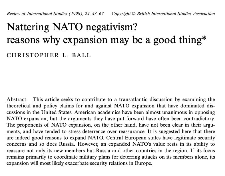 Today marks #NATO75. Along w/@EJIntSec we have looked into our archives to see how our authors have reflected on NATO's role in global (in)security. In 1998, Christopher Ball & Michael McGwire reflected on NATO expansion 👇 buff.ly/3Lp3vyb buff.ly/3LkuB9T