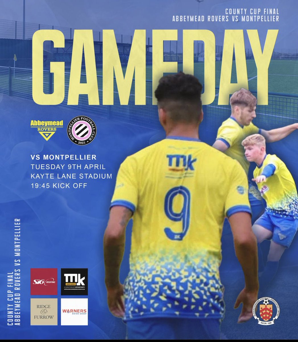 It’s a big night next Tuesday as our Men’s First team face off against <a href="/Montpellier_FC/">Montpellier Football Club</a> in the County Cup Final 🏆
 
Get yourselves down to Kayte Lane and help cheer the lads on, all support will be greatly appreciated

UTM 🟡🔵🟡🔵