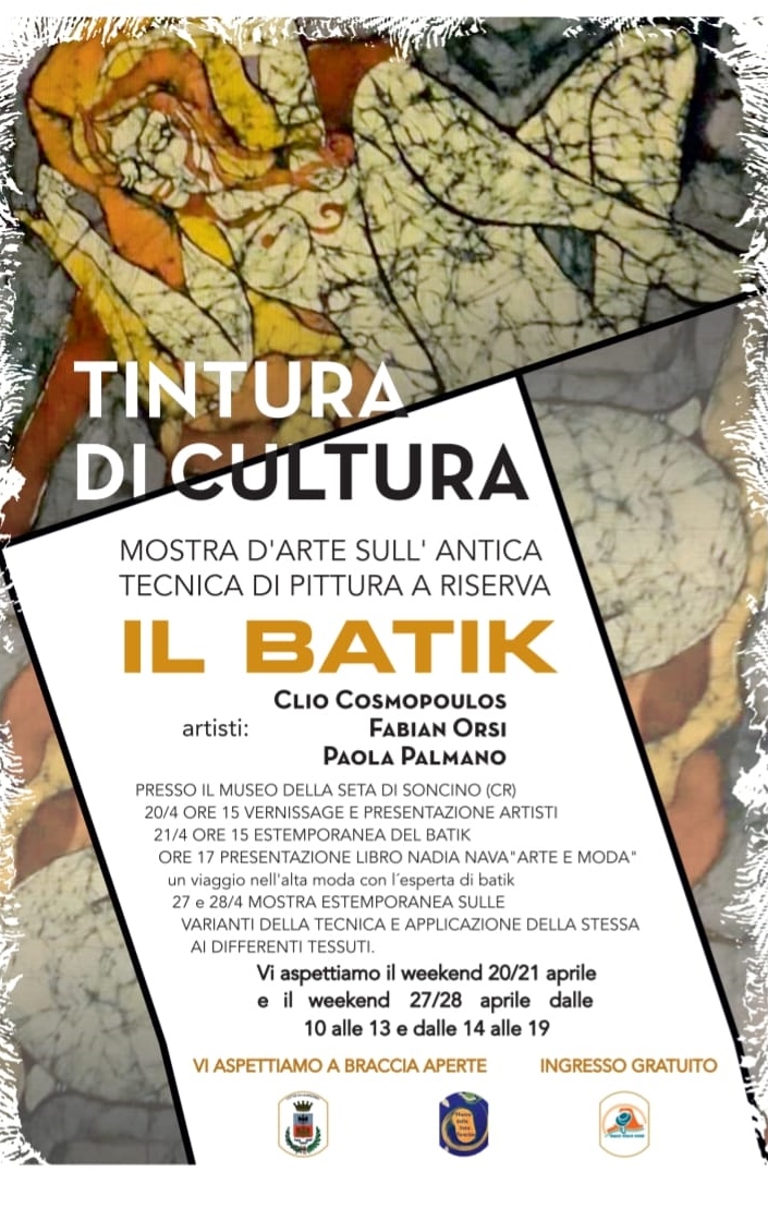 IN OCCASIONE DELLA
MOSTRA
TINTURA DI CULTURA
APERTURE
STRAORDINARIE DEL
MUSEO
SABATO 20 e 27 +
DOMENICA 28 APRILE
14:30-17:00