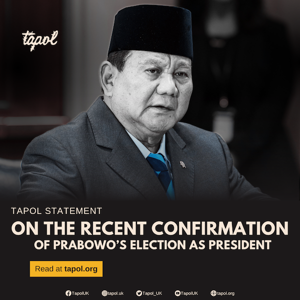 Prabowo Subianto has been confirmed as President-elect of Indonesia. How did one of Indonesia's most notorious human rights violators end up elected? Jokowi's presidency opened the door. Read our statement: tapol.org/article/third-… #PrabowoGibran #HumanRights #Indonesia