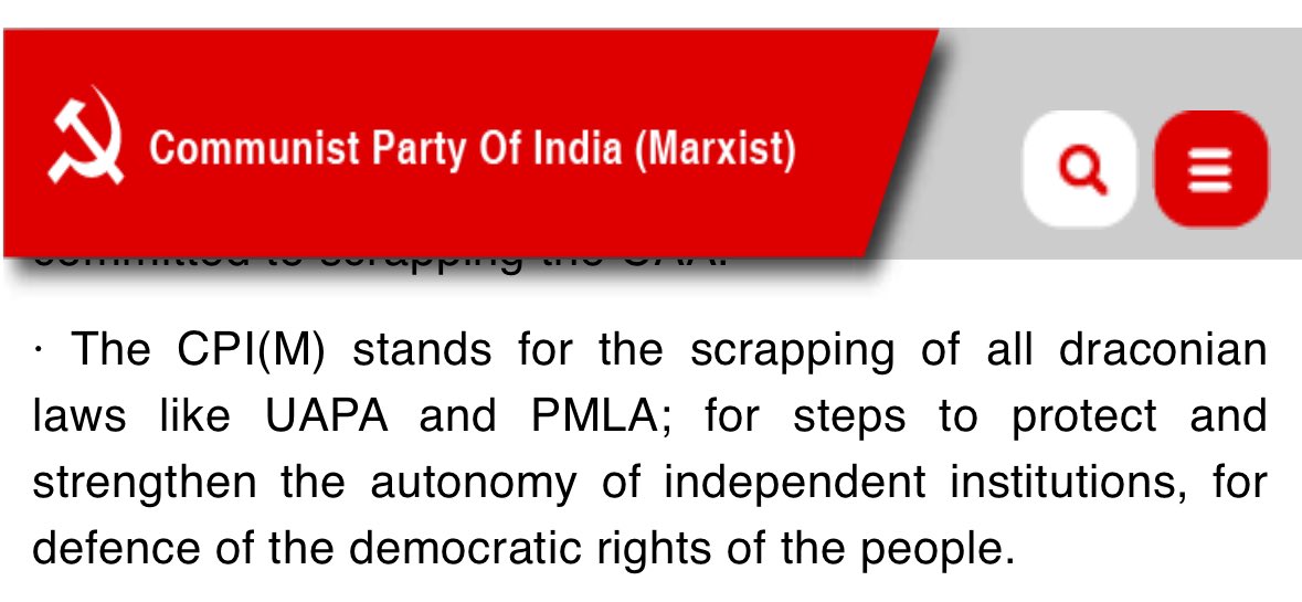 Ha ha! CPI(M) calls the money laundering prevention act draconian! So we need to allow politicians a free hand to loot money? 😂 By the way whose government took UAPA case against youngsters Alan and Thaha? CPI(M)’s government led by Pinarayi Vijayan. Thanks for the laugh,…