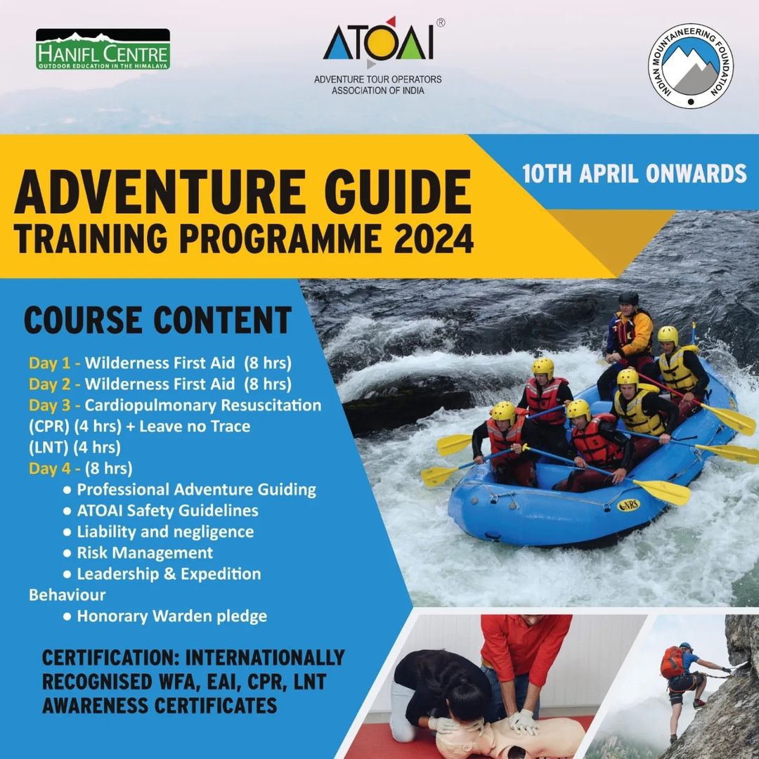 📣 Friendly Reminder! Don't miss out on securing your spot for the Adventure Guide Training Programme 2024! 🔗 Reserve your spot now: forms.gle/gDYNuj2QbDkt5f… #AdventureTraining #ProfessionalDevelopment #ATOAI #RegisterNow #IndianMountaineeringFoundation #HaniflCentre