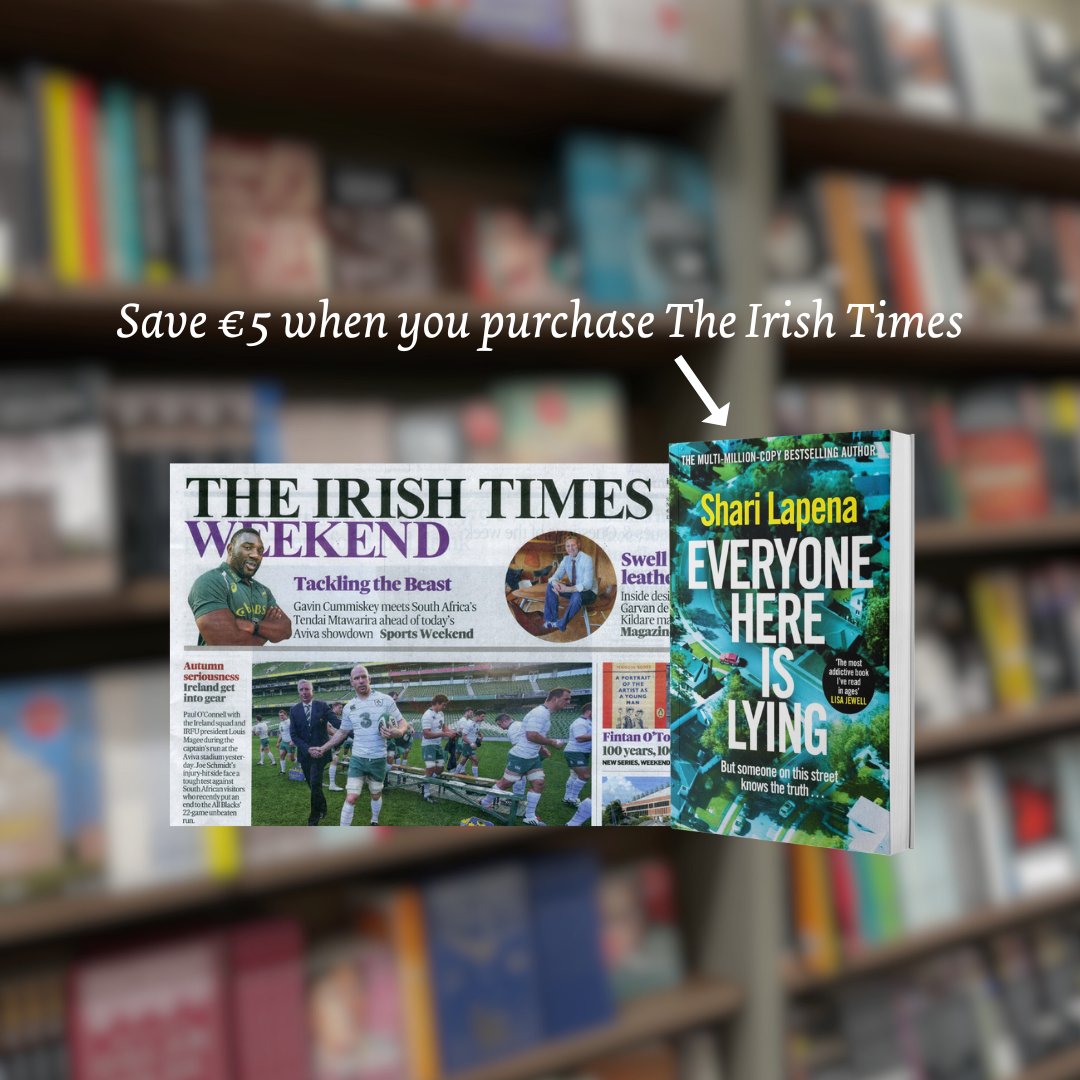EVERYONE HERE IS LYING by Shari Lapena is only €5.99 in your local Eason store when you pick up a copy of @IrishTimesNews Offer available until 19th April , while stocks last. @PenguinIEBooks @sharilapena