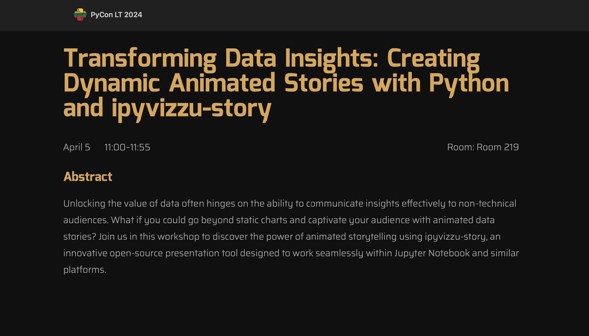 petervidos's tweet image. Tomorrow, I’m honored to return to @PyConLT for a hands-on session on animated data storytelling using #ipyvizzu-story. 📊🎬 Join to unlock the full potential of your data by turning complex insights into engaging stories that resonate with any audience.👉 pycon.lt/2024/talks/JGC…