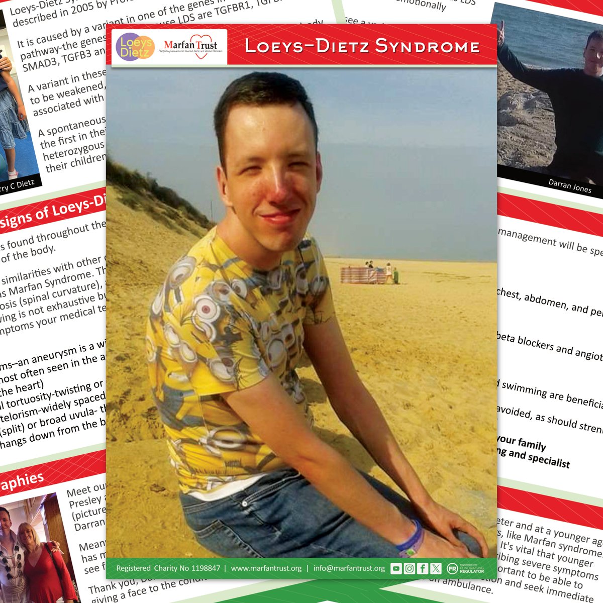 A one-stop source of information, leaflets are an invaluable tool and today we are introducing #Marfan’s ‘connective cousin’, #LoeysDietz syndrome, into our pamphlet mix. A big thank you to Darran, Debbie and Georgie for giving a face to the condition. bit.ly/3U46q3l