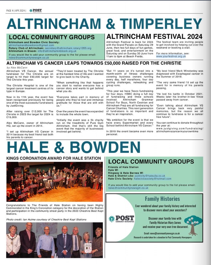 #AltrinchamVSCancer was featured in the 1st issues of Trafford Post Thanks @PostNewsGM for the coverage of our charity event. #Altrincham