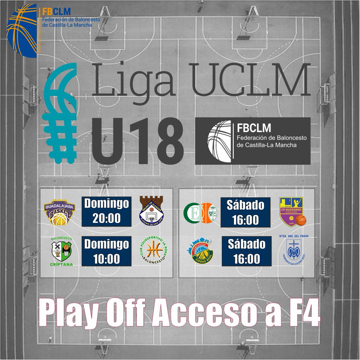 #LigaUCLM 🚺| HORARIOS Y PARTIDOS🏀 ✍️Ojo‼️Este fin de semana conoceremos los 4 equipos que jugarán la F4 de Liga @uclm_es Síguelo en Tiempo Real Vía👇👇 📊STATS by @SwishAllHoops #PasionXBasketCLM