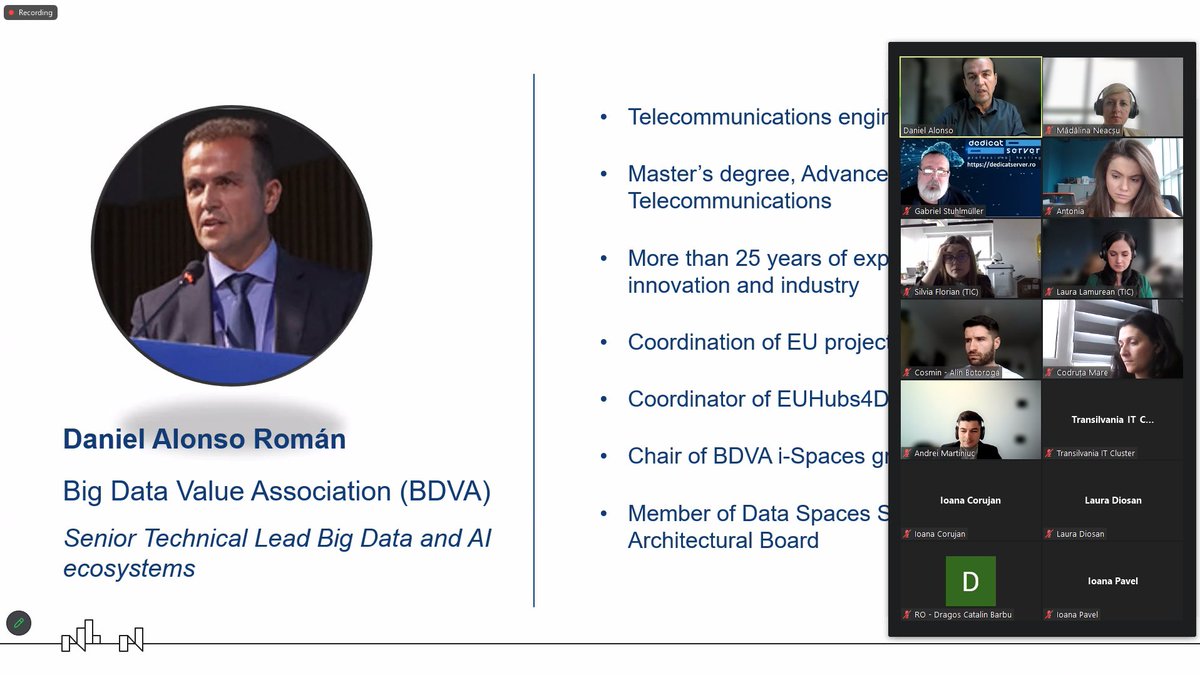 Workshop European Data Spaces cu Daniel Alonso, expert cu experiență de peste 25 de ani în telecomunicații și tehnologii ICT. Al doilea din seria de 5 ateliere organizate în proiectul 𝟐𝟎𝟐𝟑: 𝐂𝐥𝐮𝐣 𝐈𝐧𝐨𝐯𝐚𝐭𝐢𝐨𝐧 𝐘𝐞𝐚𝐫 #TransilvaniaIT #cluster #opportunities #workshop