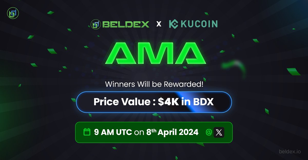 📢ASK ME ANYTHING‼️

🗓08th April 2024
⏰ 9 AM UTC
Join the #Beldex X #KuCoin AMA 🤩
Participate and win 🏆 $4000 💰 in $BDX

#contestgiveaway #AMA #Crypto