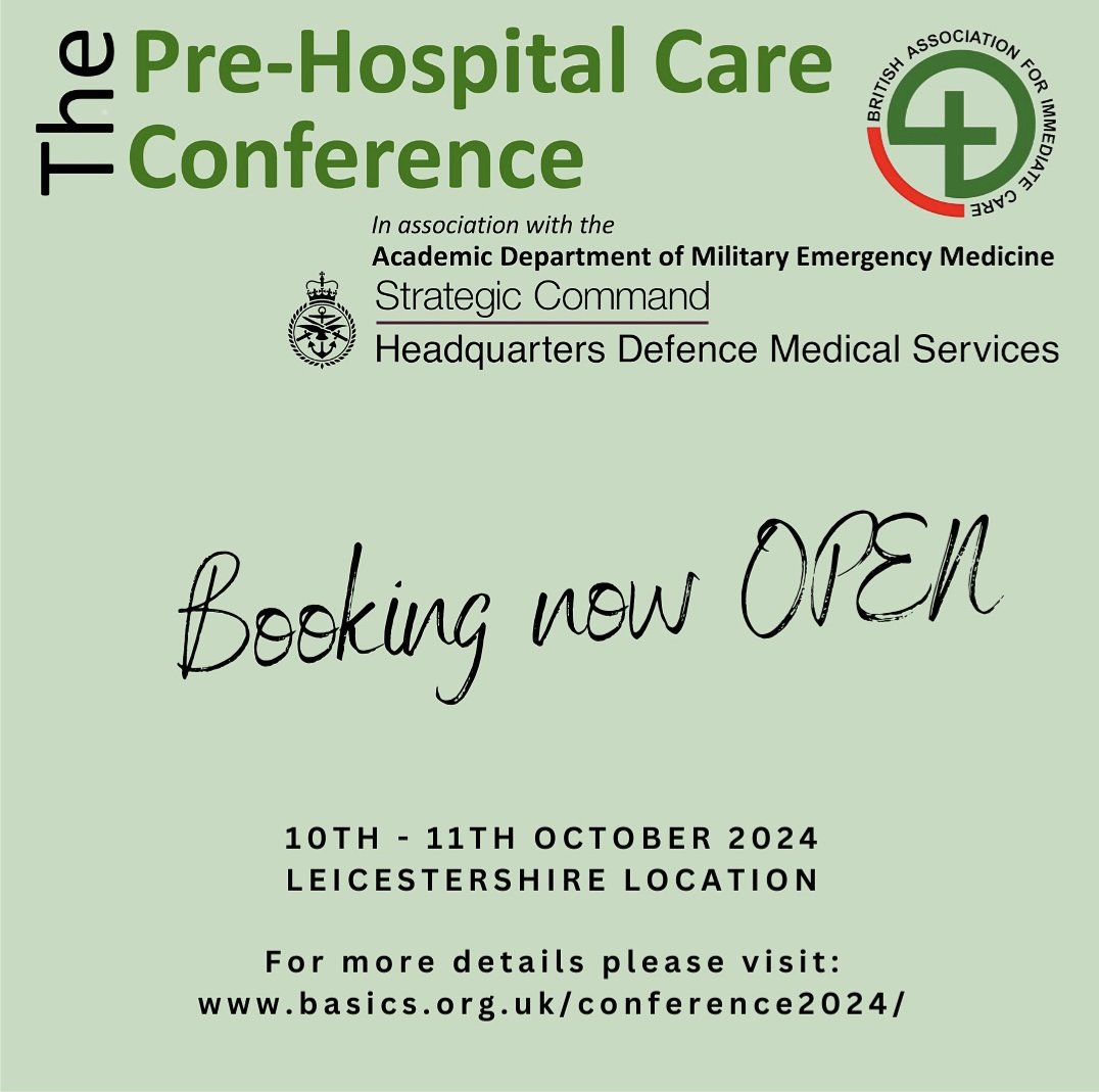 We are delighted that so many of you have already secured your place at The Pre-Hospital care Conference on 10&11 October this year - come join us! basics.org.uk/conference2024/ #BASICS_HQ #BASICS2024 #PHEM #PHEMtraining #prehospital #prehospitalcare #immediatecare #medicalconference