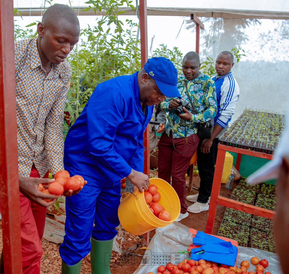 Manifestant son soutien aux initiatives entrepreneuriales des jeunes, SE @GeneralNeva, en compagnie de @Burundi1stLady, a visité ce 4/4 la Coopérative d'innovations pratiquant la culture de tomates sous serre, dans les enceintes du Campus Zege à #Gitega, avec l'appui du #PAEEJ