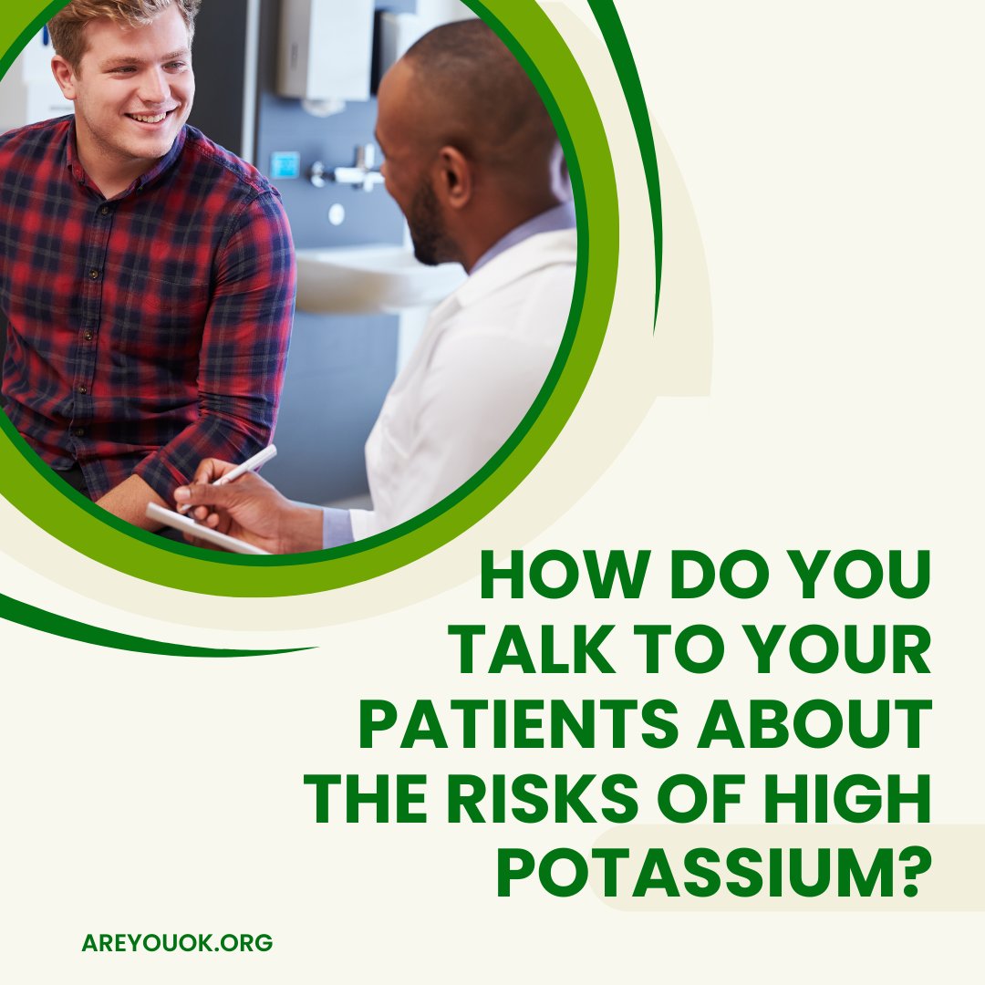 AAKP wants to know...how do you talk to your patients about the risks of high potassium?

SAVE THE DATE! National High Potassium Awareness Day is coming on 5.1 (May 1). AreYouOK.org

#AreYouOk5Point1 #kidneypatients #potassium #hyperkalemia #kidneydiet @KidneyPatients