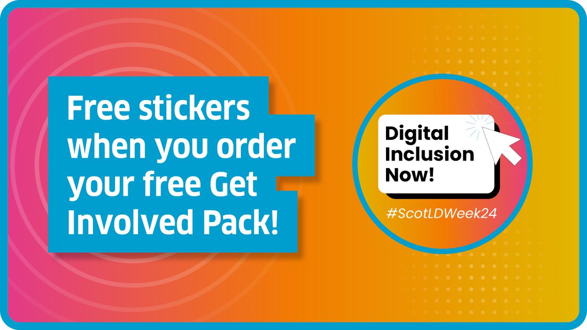 Free stickers! Get free stickers when you order your free Get Involved Pack for Scottish Learning Disability Week: bit.ly/24GIP or email admin@scld.co.uk #ScotLDWeek24 #MyRight2Digital