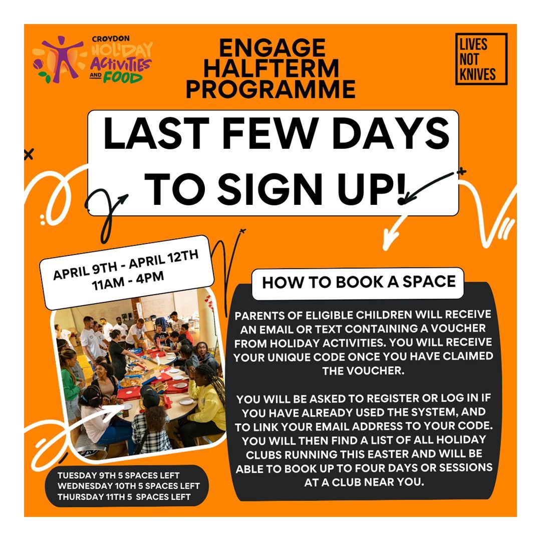 🚨 NEWS ALERT! 🚨 The countdown has begun! Just a few days left until sign-up closes for our Half-term programme. Don’t miss your chance! 🌟 Spaces are filling up swiftly, and we've got limited availability on the 9th, 10th, and 11th. Secure your spot via the HAF Portal today. ✨
