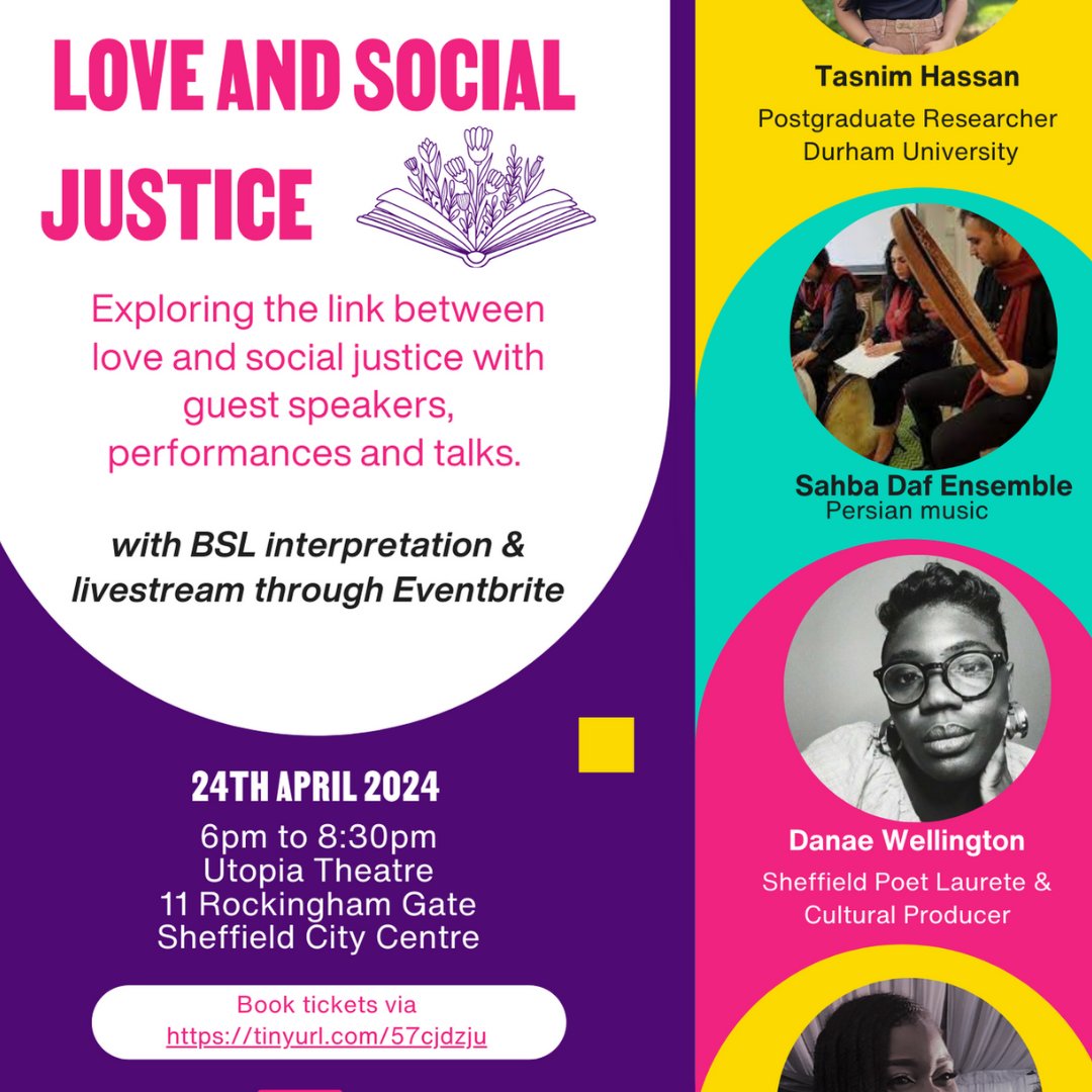 🌟 Join us for ‘Love and Social Justice’ hosted by Centre for Equity & Inclusion, Sheffield! 📅 April 24th, 6-8.30pm at Utopia Theatre Explore love in activism through talks & performances. Register here: ow.ly/UQGr50R6z8S #LoveAndSocialJustice #EquityAndInclusion ✨🎤📚