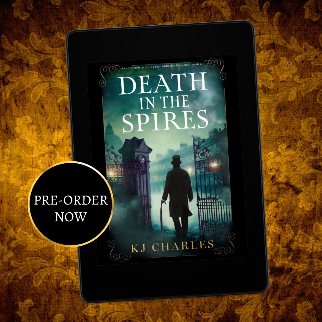 😱 Prepare to be pulled into a gripping and dark mystery because Death in the Spires by @kj_charles will be out in just one week!  Don't miss out and pre-order it today in ebook, paperback or audiobook: geni.us/233-po-two-am #historicalmystery