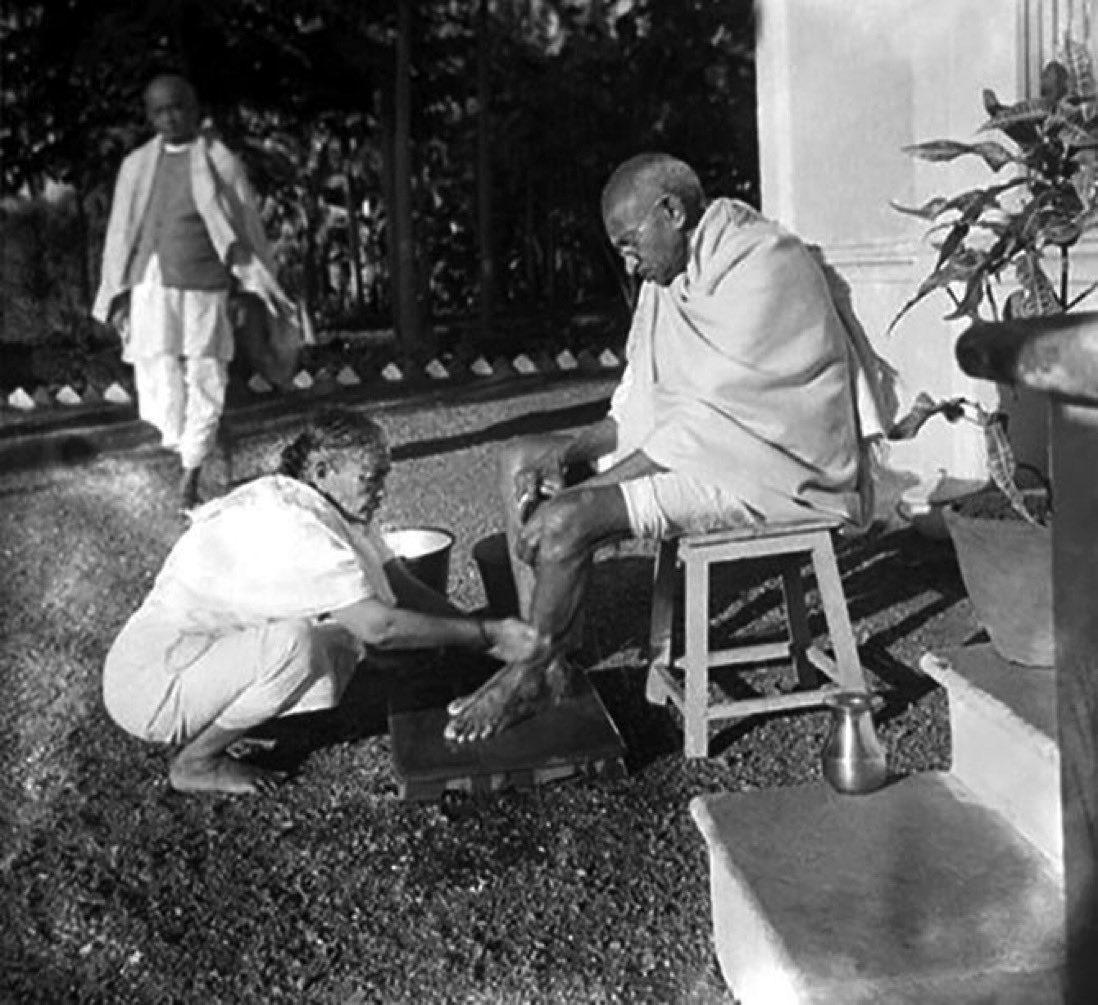 1939 :: Kasturba Washing Feet of Husband Mahatma Gandhi
