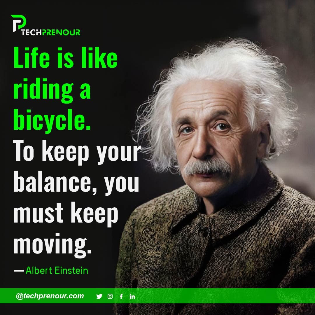 Life's like riding a bicycle: Balance comes from moving forward. Just as you pedal to keep the bike upright, in life, progress is key to staying steady. 

#techprenour #quoteoftheday #lifebalance #keepmovingforward #embracethejourney #enjoytheride #progressiskey #staysteady