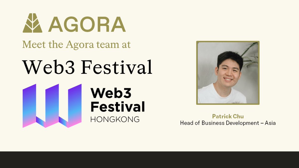 It's HK Web3 Week (@festival_web3) hosted by @WXblockchain & @HashKeyGroup! 🇭🇰 This week the Agora team will be in HK to share more about our new digital dollar - AUSD. We'd love to meet with you to introduce how our open-partner model can help grow your business! Please feel