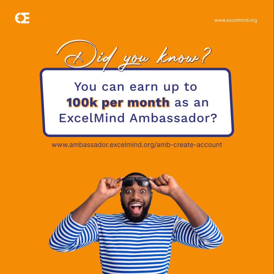 Discover an exciting opportunity! Did you know you can earn up to 100k per month as an ExcelMind ambassador? Join us and unlock your earning potential! 💼💰 #ExcelMindAmbassador #EarnBig