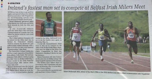 Great Report in the Andersontown News On Ireland’s Fastest Man Set to Compete at the 2024 Belfast Irish Milers Meet in Association with Tripadvisor #BelfastMilers #ContinentalTour