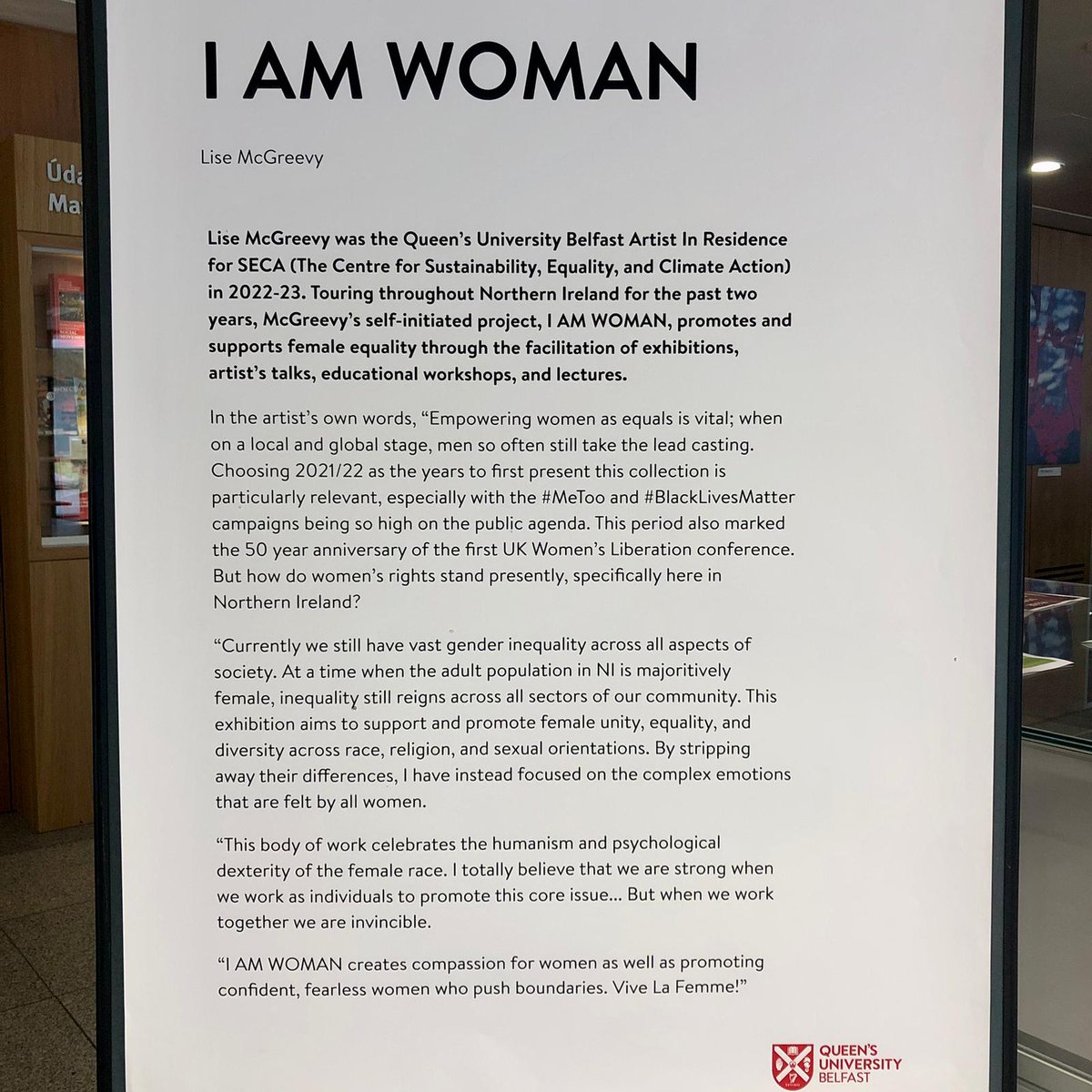 We are delighted to be hosting Lise McGreevy's powerful exhibition I AM WOMAN' in @library_mu! Feel free to drop into the library and take a look at this stunning collection of artworks. 🎨@lisemcg @MU__SSI @MU_Sociology #Maynooth #Maynoothuniversity